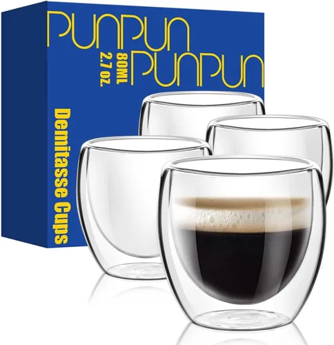 Vista 7 de PunPun Vasos de café expreso de 8.5 oz/8.5 fl oz, vasos de vidrio con aislamiento de doble pared, juego de 2