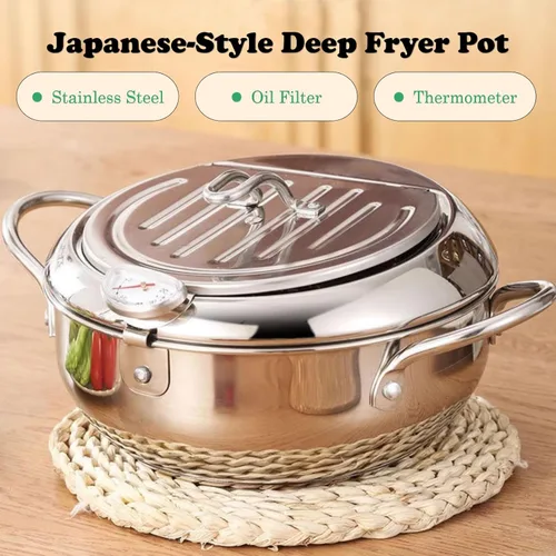 Vista 2 de Freidora olla freidora japonesa mini olla de acero inoxidable Olla de temperatura controlada Tempura Sartén Termómetro Cocina de inducción Ollas