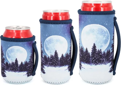 Vista 28 de 3 Pack de fundas aisladas reutilizables de neopreno con asa para soda, bebida energética, refresco, cerveza, seltzer duro, fundas para latas de 12