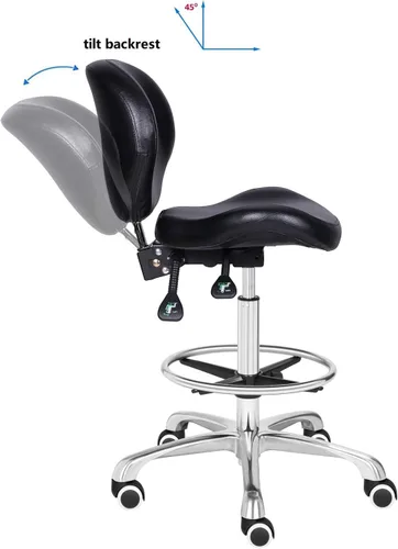 Vista 7 de Kaleurrier Sillas de dibujo ajustables para taburetes: silla alta de oficina para escritorio de pie con respaldo y reposapiés - Taburetes Negro