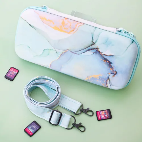 Vista 7 de CONSOLEARMOR Marble Portable Travel Carrying Bag Compatible with Nintendo SwitchOLED, Travel Storage Hard Shell Cover with 10 Game Card Slot for