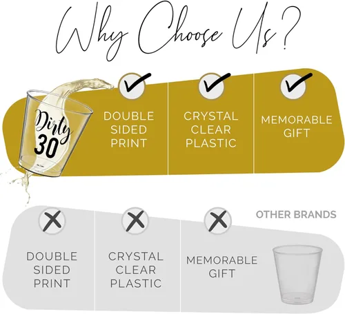 Vista 5 de Dirty 30 - Vasos de chupito de cumpleaños – 100 vasos de plástico desechables de 2 onzas, decoraciones de cumpleaños 30 para él o ella, regalos