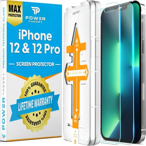 Vista 9 de Power Theory Paquete de 2 protectores de pantalla para iPhone 12 Mini, vidrio templado resistente a los golpes [dureza 9H], kit de fácil