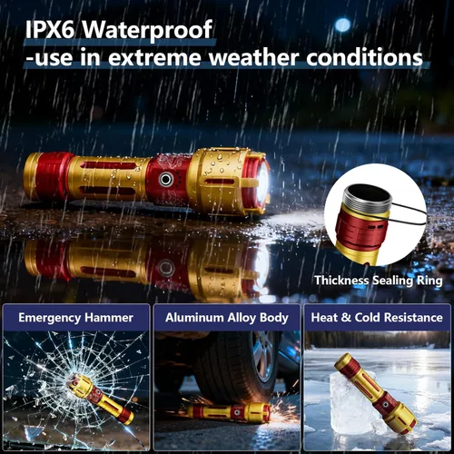 Vista 8 de SKYFIRE Linternas LED recargables de alto lúmenes, 10000 mAh, linterna súper brillante, luz táctica con zoom, 10 modos, IPX6, impermeable