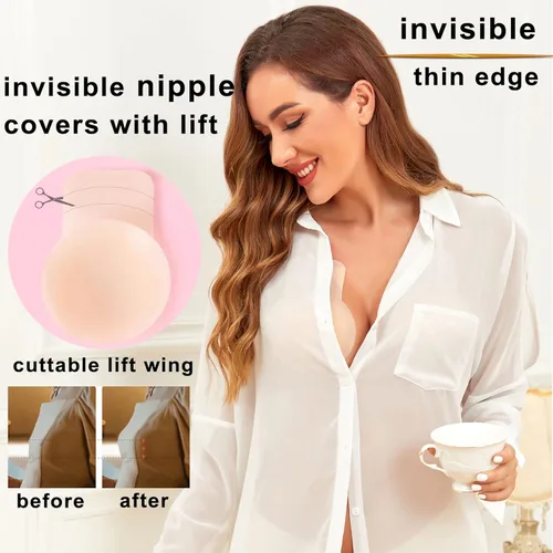 Vista 5 de Prettywell 2 pares de cubiertas para pezones de levantamiento de senos empanadas adhesivas impermeables para pezones con elevación para senos grandes