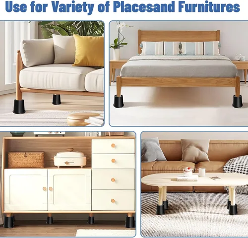 Vista 7 de Elevadores de cama de 4 pulgadas resistentes, juego de 4 elevadores de muebles, elevadores redondos para muebles para cama, escritorio, mesa, sofá