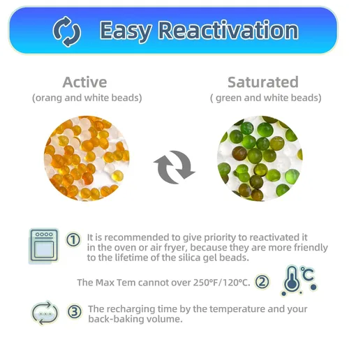 Vista 4 de Wisesorb Paquete de 2 desecantes de 17.64 oz, gel de sílice indicativo (naranja a verde oscuro), deshumidificador recargable seguro para pistola