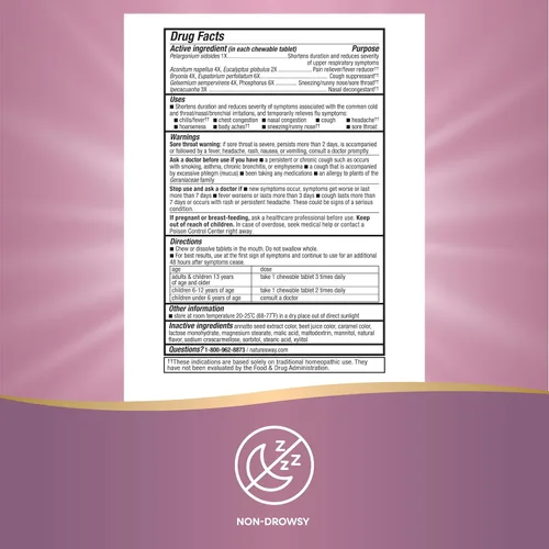 Vista 5 de Nature's Way Umcka Resfriado y Gripe Multiacción no produce somnolencia, sabor a bayas, 20 masticables