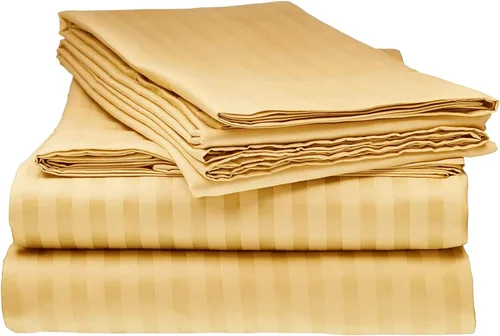 Juego de sábanas de 600 hilos, 100% algodón egipcio, 4 piezas, tamaño King, con rayas doradas, de una sola capa, algodón egipcio de fibra larga,