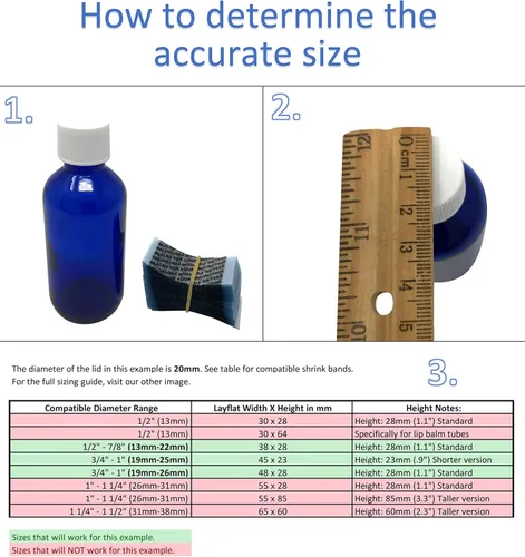 Vista 4 de Banda retráctil perforada negra de 1.772 x 2.047 in para botellas de salsa picante y otras botellas líquidas, se adapta a 3/4" a 1" de diámetro