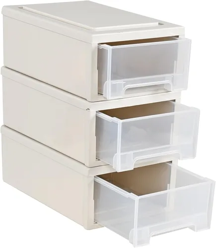 Vista 8 de Gloreen Cajones de almacenamiento apilables de plástico de 12 L, 3 paquetes de caja de cajón compacta de escritorio
