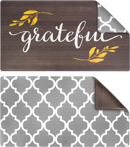 Vista 15 de OPUX - Tapete de cocina antifatiga, reversible, acolchado con espuma viscoelástica, alfombra de cocina, impermeable, antideslizante, cómoda