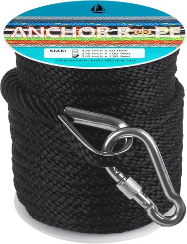 Vista 19 de Cuerda de anclaje de 1/2 pulgada y 50 pies, cuerda de anclaje para barco, trenza sólida MFP, línea de anclaje con dedal de acero inoxidable 316