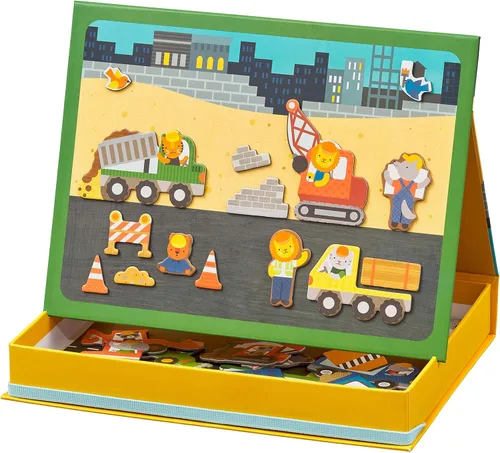 Vista 4 de Petit Collage Escena de juego magnética sitio de construcción tablero de juego magnético con mezcla y combinación de amigos de animales magnéticos