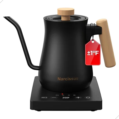 Narcissus P901 - Hervidor eléctrico de cuello de cisne con función de control de temperatura de ± 1 ℉, ebullición rápida de 1200 vatios en 5