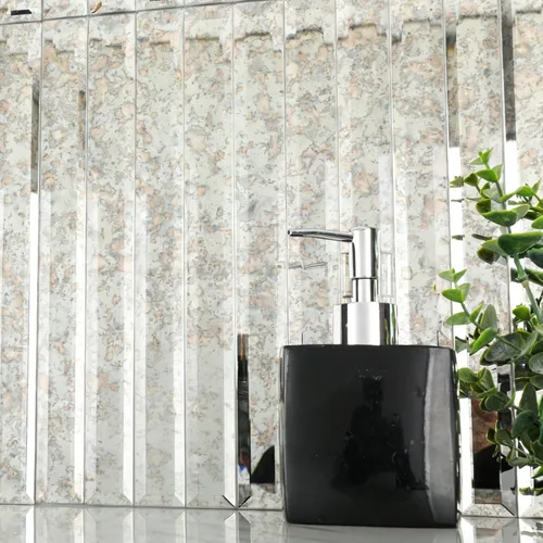 Vista 8 de Diflart Azulejos de Espejo para Salpicadero de Cocina, Tira Plateada, 12x12 Pulgadas, Azulejo de Espejo Biselado para Pared de Baño