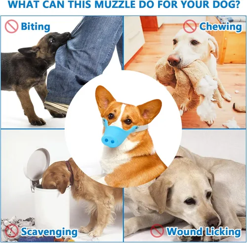 Vista 5 de HOWWFALY Bozal de silicona para perro, bozal suave para perros pequeños y medianos, caniche corgi, perro salchicha, forma de boca de cerdo