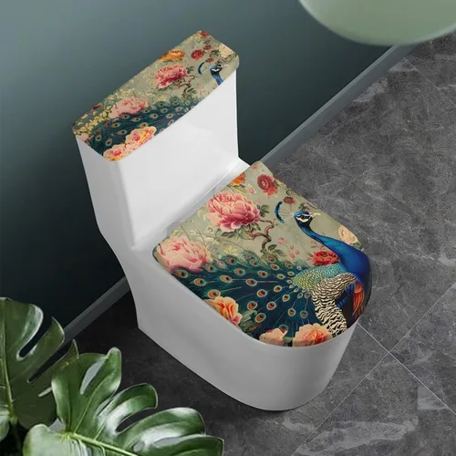 Vista 13 de Flashideas Juego de cubierta para tanque y tapa de inodoro con estampados de patas de perro coloridas - Elástico, se adapta a la mayoría de tanques