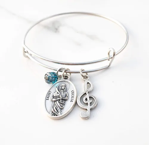 Vista 2 de Pulsera de confirmación católica para amantes de la música de Santa Cecilia para niñas
