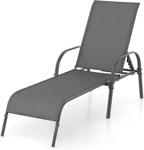 Vista 13 de Giantex Silla de Salón para Patio, Tumbona para Exteriores con Respaldo de 5 Posiciones Ajustables, Marco de Acero Resistente, Sillón Reclinable