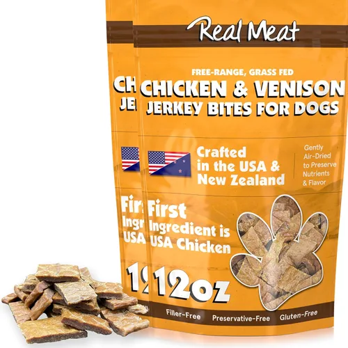 Vista 10 de Golosinas de carne real para perros - Bolsa de 12oz de tiras de carne de res aire-secas para perros de tamaño bocado - Golosinas de carne