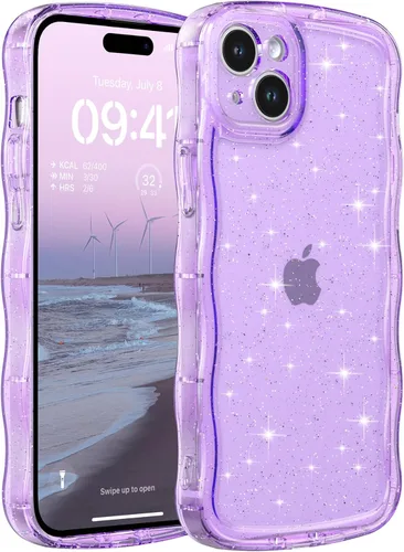 Vista 27 de FABSPARK Funda para iPhone 13, Bonita Funda con Láser Colorido Retro Exquisito Borde Ondulado Rizado Curvo, Protector Estético de TPU Suave