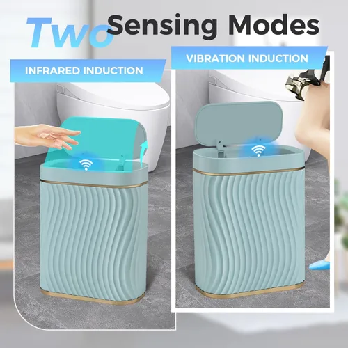 Vista 55 de Cubo de basura pequeño para baño con tapa automática sin contacto, bote de basura inteligente de 2.6 galones, contenedor de basura estrecho e