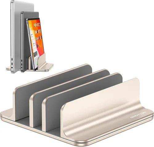 Vista 9 de Omoton Soporte vertical para computadora portátil [Versión doble actualizada], soporte de aluminio para computadora de sobremesa para Mac Book