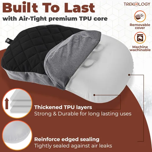 Vista 3 de TREKOLOGY Almohada de camping con funda extraíble, almohada inflable para mochileros, almohadas inflables ultraligeras para dormir almohada compacta