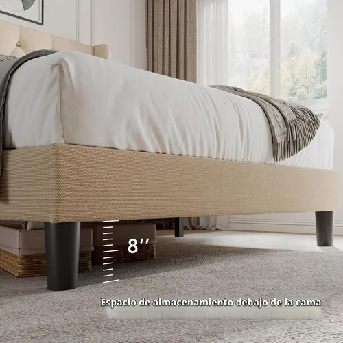 Vista 4 de iPormis - Base de cama tapizada de tamaño completo con cabecera capitonada con botones, base de cama tapizada con listones de madera sólidos, 20 cm