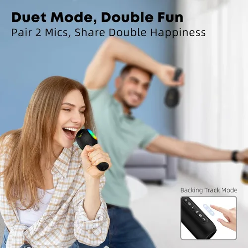 Vista 4 de Micrófono inalámbrico Bluetooth para karaoke, micrófono portátil 5 en 1 con altavoz y luces RGB dinámicas, mini máquina de karaoke para viajes