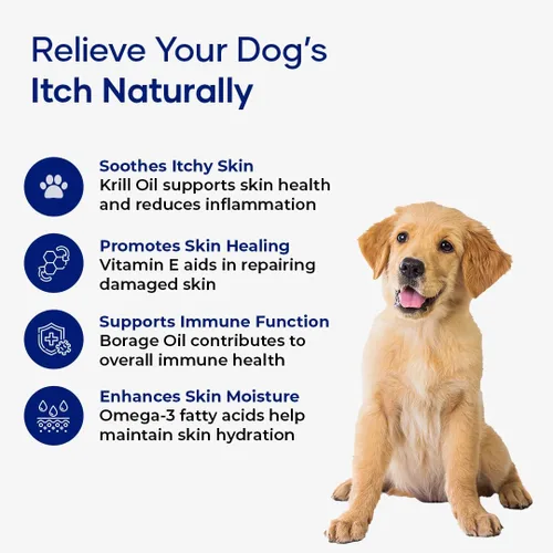 Vista 4 de Masticables para aliviar la picazón para perros – Suplemento de vitamina E y aceite de borraja – Repleto de ácidos grasos beneficiosos para una piel