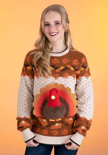 Vista 5 de 3D Turkey Ugly Holiday Sweater for Adults, Thanksgiving Funny Bird Sweater