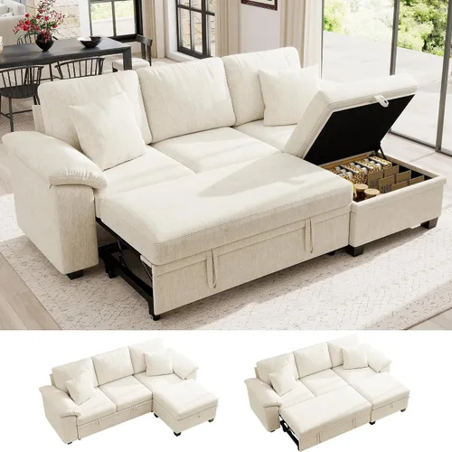 Vista 20 de Ihanherry Sofá modular de 86 pulgadas con cama extraíble, sofá cama modular en forma de L de 4 plazas con otomana de almacenamiento, sofás Verde