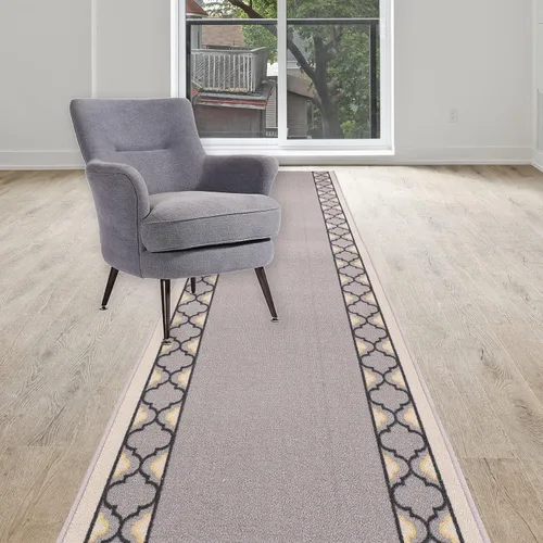 Vista 6 de Alfombras de pasillo lavables con borde enrejado de tamaño personalizado de 26 pulgadas de ancho x 2 pies (marrón)