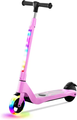 Vista 8 de Electric Scooter for Kids Ages 6-12, Foldable Kick Scooter with Adjustable Height, 80W Motor, 6 MPH, Colorful LED Lights, Dual Brakes, Lightweight &