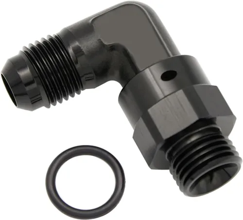 Vista 24 de Adaptador de riel de bomba de combustible macho de aluminio de radio de alto flujo 45 grados 6AN macho a 4AN macho con junta tórica AN4 ORB, negro