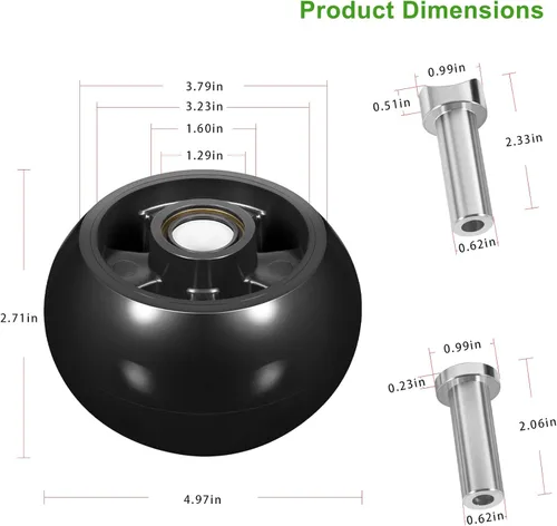 Vista 6 de AM125172 Kit de rueda de cubierta compatible con John Deere 48, 54, 60, 72 pulgadas, cortacésped de cubierta de repuesto OEM AM125172 (4 piezas)