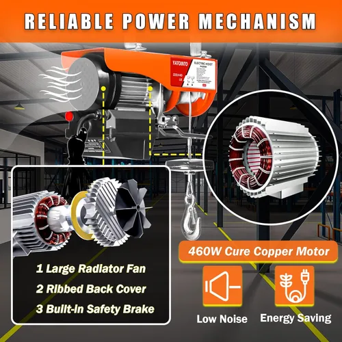Vista 6 de Polipasto eléctrico resistente de 120 V, capacidad de 440 libras, altura de elevación de 39 pies, con control remoto inalámbrico y parada