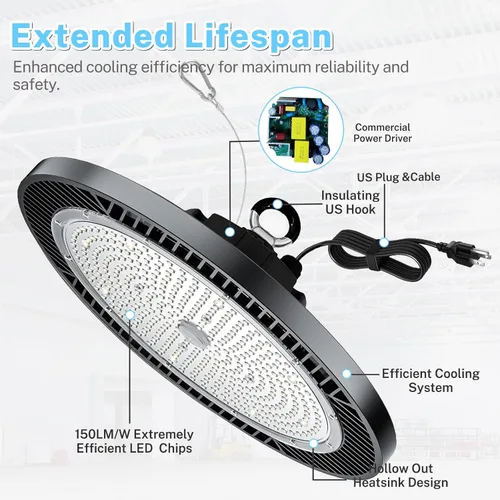 Vista 2 de THELUX Paquete de 6 luces LED de alta bahía súper brillantes de 200 W con 30000 lm 5000 K, 100V-277V, 5000 K con enchufe de EE. UU., cable de 5