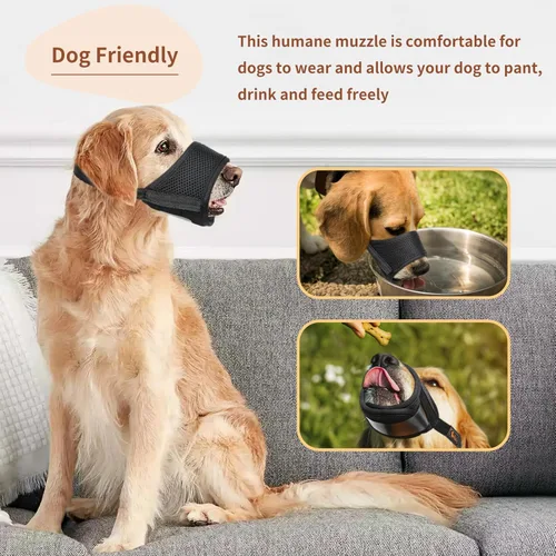 Vista 6 de HEELE Bozal para perro, bozal de nailon suave antimordeduras, masticación, malla de aire, transpirable, bebable, ajustable, bozal para mascotas