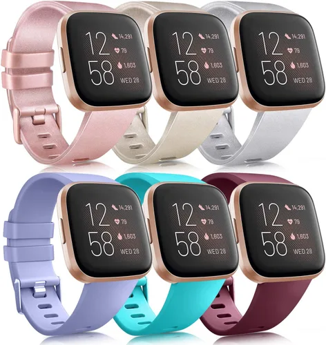 Vista 15 de Paquete de 6 correas deportivas compatibles con Fitbit Versa 2 / Fitbit Versa / Versa Lite / Versa SE, correas de repuesto clásicas de silicona