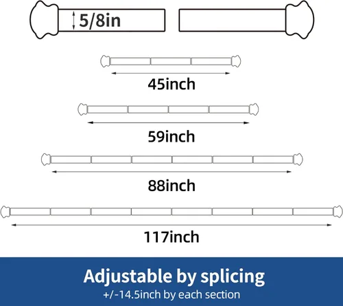 Vista 4 de Barras de cortina decorativas estándar de 30 a 45 pulgadas, juego de cortineros pequeños de 5/8 pulgadas de diámetro, barras de cortina resistentes