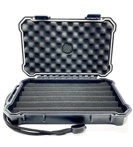 Vista 2 de Travel Humidor Cigar Carrying Case - 5- Count- Waterproof, Crushproof, Airtight Seal, Durable Black Portable Case