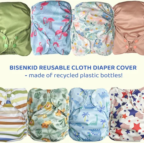 Vista 6 de BISENKID Pañal de tela impermeable, reutilizable, cubierta exterior ajustable sobre una capa interior absorbente para evitar explosiones de orina