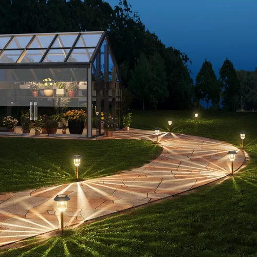 Vista 8 de XMCOSY Luz solar de camino – Set de luces LED de paisaje automáticas (2 unidades), cubierta de cristal impermeable, brillo, luz blanca cálida