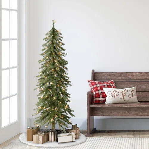 Vista 5 de Puleo International Árbol de Navidad artificial alpino preiluminado de 4 pies con 100 luces, color verde