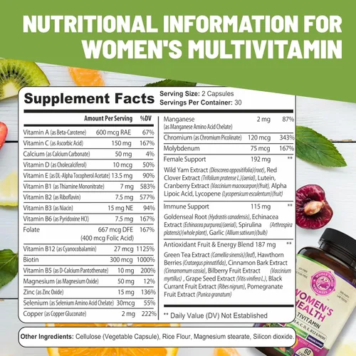 Vista 9 de Paquete de multivitaminas diarias de berberina premium y para mujer (una botella cada una). Colectivamente apoya el bienestar holístico, energía