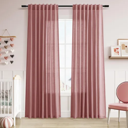 Vista 244 de Aersas Aqua Green Linen Curtains 84 Inches Long 2 Panels Set Back Tab Rod Pocket Living Room Curtain Farmhouse Rustic Light Filtering Hook Drapes