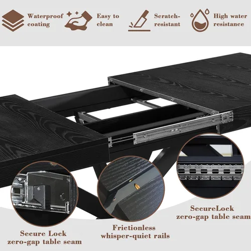 Vista 6 de Mesa de comedor extensible para 4, 6, 8, 55 a 70.9 pulgadas, mesa de cocina rectangular de madera, mesa de comedor expandible con almacenamiento